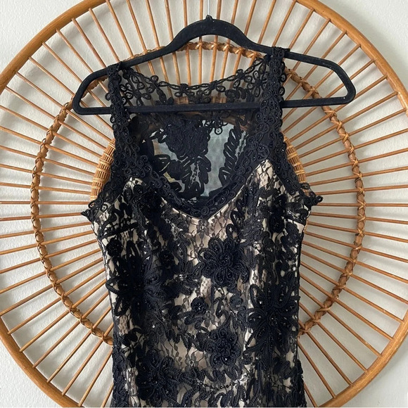 VTG Sue Wong lace drop waist dress black Sz 6 fairy goth great gatspy - Picture 6 of 10